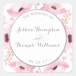 Spring Pinks Watercolor Floral Wedding Collection Square Sticker