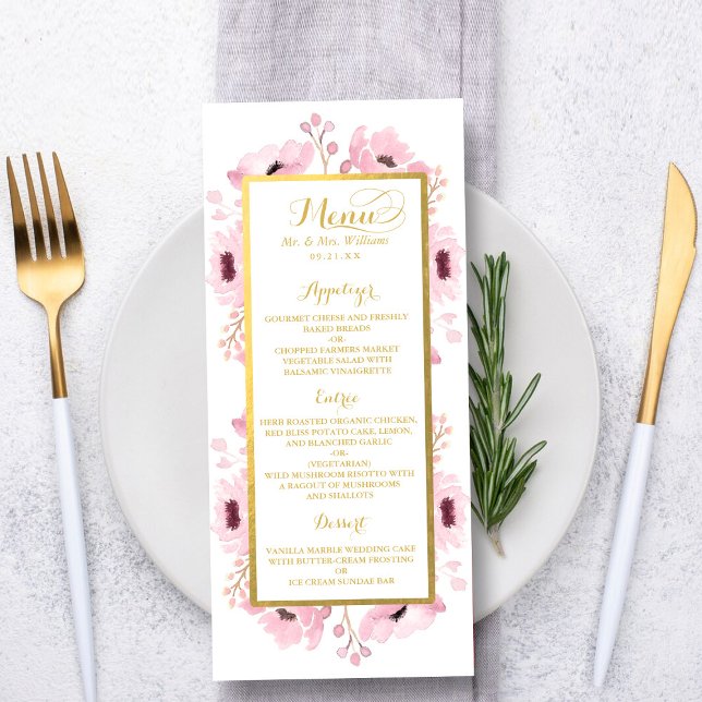 Spring Pinks Watercolor Floral Wedding Menu (Creator Uploaded)