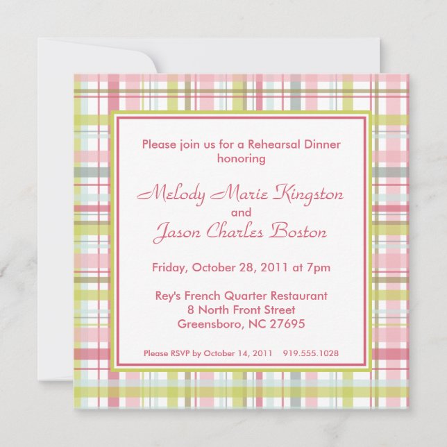 Spring Plaid Stripes Square Invitations (Front)