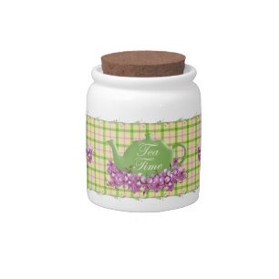 Spring Plaid Tea Time Candy Jar