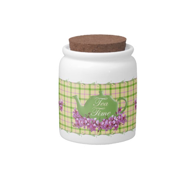 Spring Plaid Tea Time Candy Jar (Front)