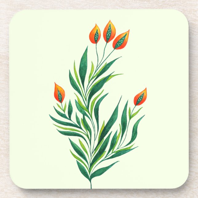 Spring Plant Drawing Abstract Botanical Art Beverage Coaster (Front)