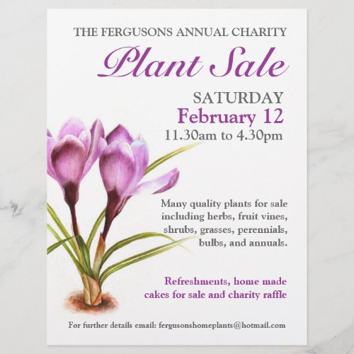 Spring plant sale crocus art promo flyer