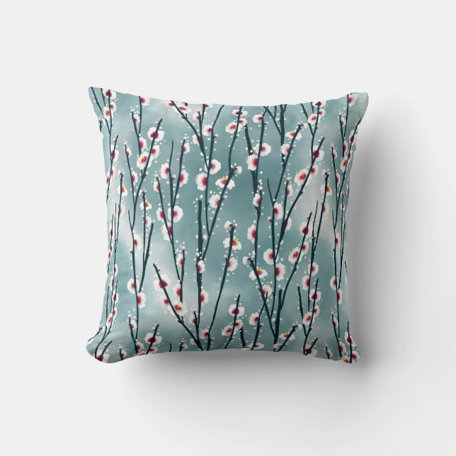 Spring Plum Blossom Floral Pattern Throw Pillow (Front)