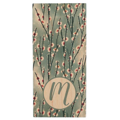 Spring Plum Blossom Floral Pattern Wood Flash Drive