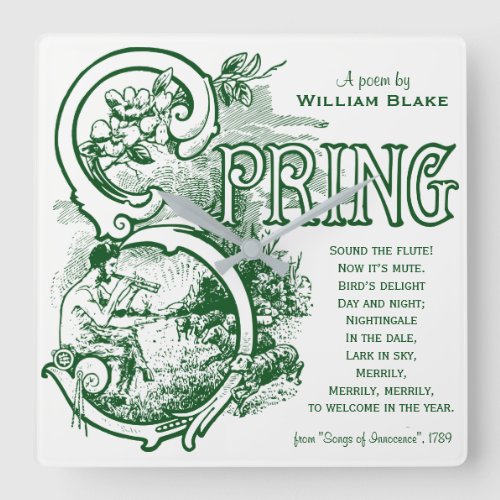 Spring Poem William Blake Victorian Art Satyr Lamb Square Wall Clock