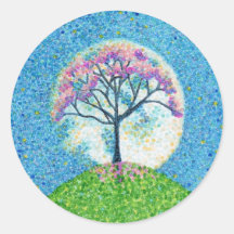 Spring Pointillism Tree Moon