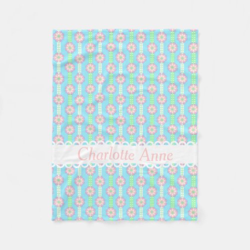 Spring Polka Dot Flower Ribbons Personalized Fleece Blanket