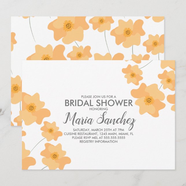 Spring Poppies Yellow Floral Bridal Shower Invitation (Front/Back)