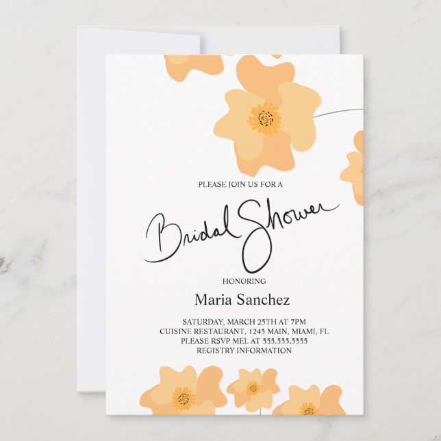 Spring Poppy Peach Floral Bridal Shower Invitation (Front)