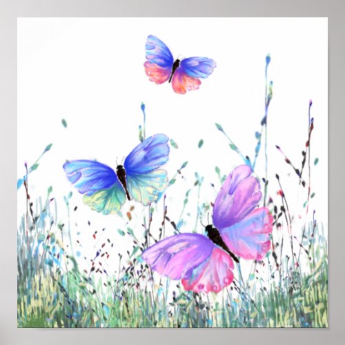 Spring Poster Colorful Butterflies Flying