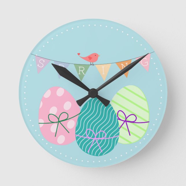 Spring powder blue Easter eggs Round Clock (Front)