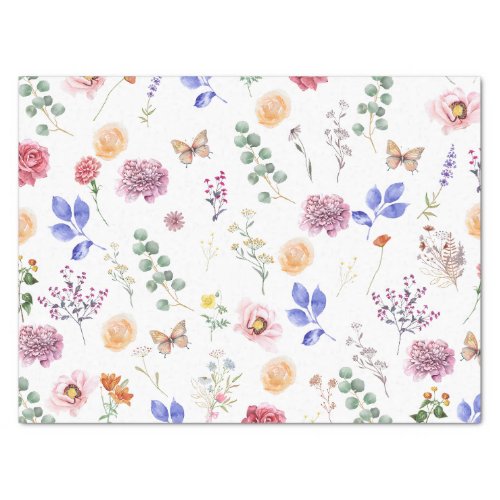 Spring Pressed Wild Flowers Butterfly White Tissue Paper