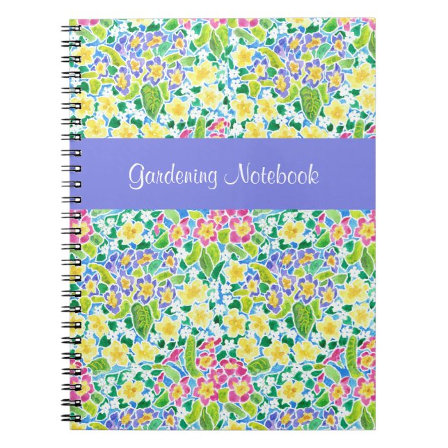 Spring Primroses Customizable Gardening Notebook (Front)