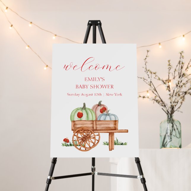 Spring Pumpkin Labybug Baby Shower Welcome Sign (In Situ (Stand))