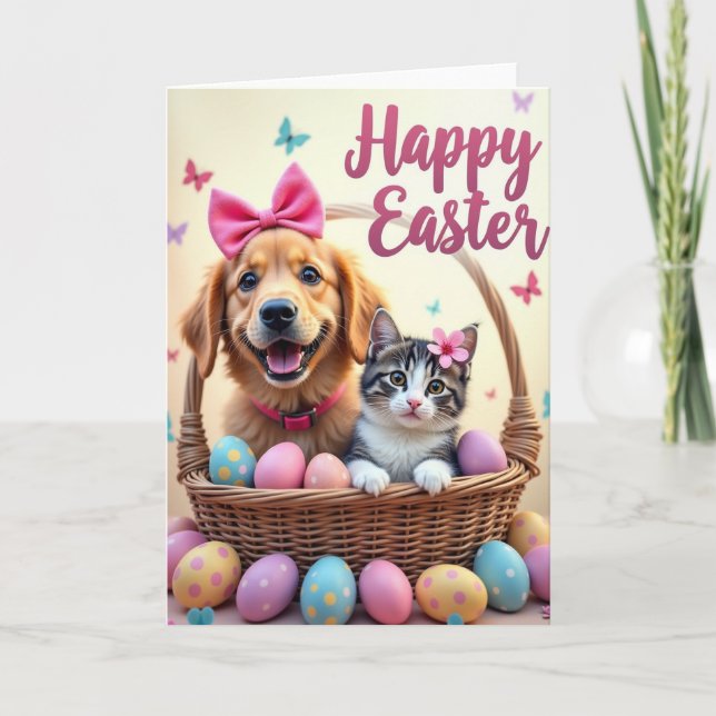 Spring Puppy And Kitten Card (Front)
