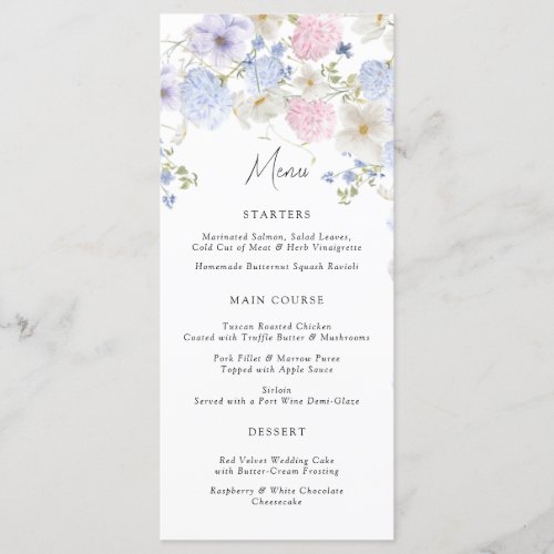 Spring Purple And Pink Wildflowers Wedding Menu