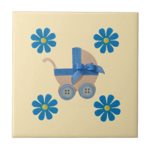 Spring purple baby stroller, purple flowers ceramic tile