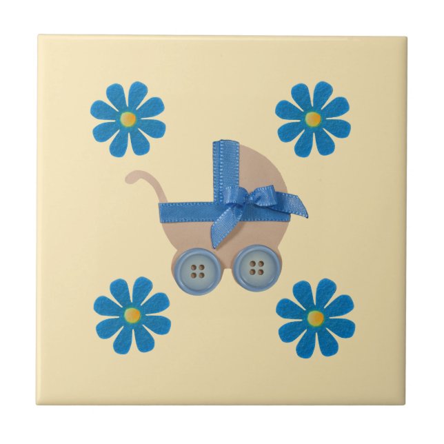 Spring purple baby stroller, purple flowers ceramic tile (Front)