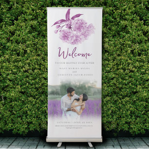 Spring purple blossom photo wedding welcome poster retractable banner