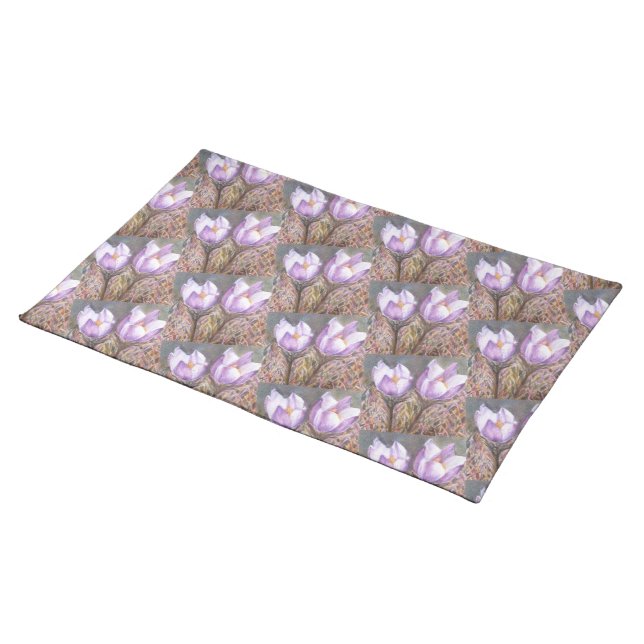 SPRING PURPLE CROCUS FLORAL PLACEMAT (On Table)