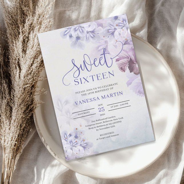 Spring purple dusty blue mauve boho Sweet sixteen Invitation (Spring purple dusty blue mauve boho Sweet sixteen Invitation)