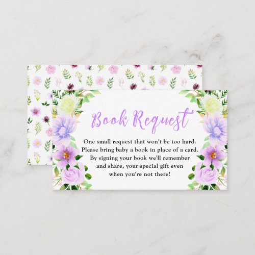 Spring Purple Floral Baby Shower Book Request Enclosure Card