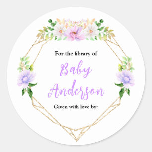 Spring Purple Floral Baby Shower Bookplate