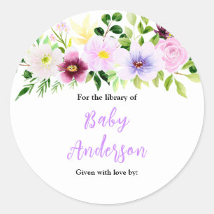 Spring Purple Floral Baby Shower Bookplate