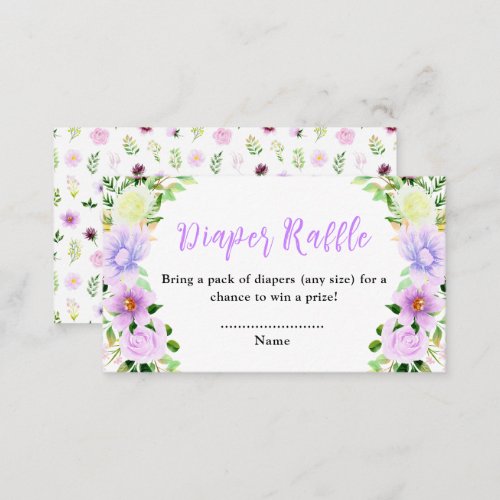 Spring Purple Floral Baby Shower Diaper Raffle Enclosure Card