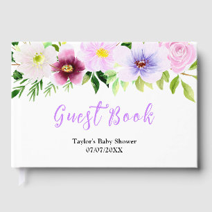 Spring Purple Floral Baby Shower Guest Book