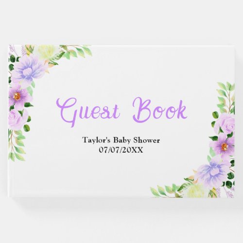 Spring Purple Floral Baby Shower Guest Book