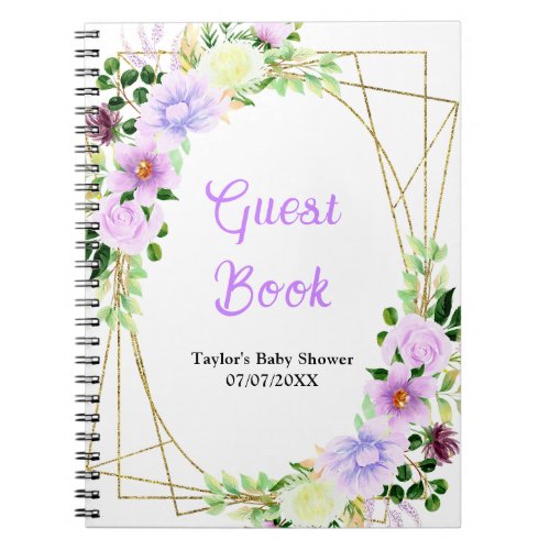 Spring Purple Floral Baby Shower Guest Book