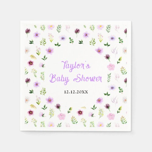 Spring Purple Floral Baby Shower Napkins