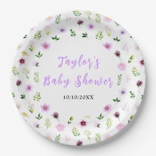 Spring Purple Floral Baby Shower Paper Plates