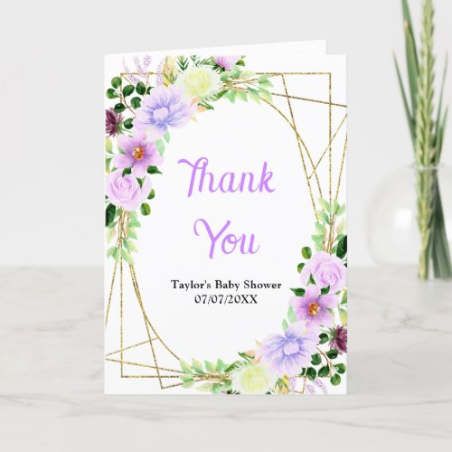 Spring Purple Floral Baby Shower Thank You Card