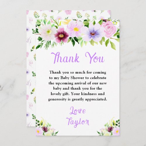 Spring Purple Floral Baby Shower Thank You Card