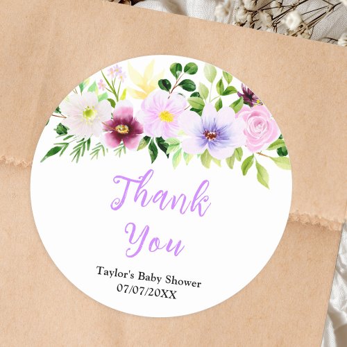 Spring Purple Floral Baby Shower Thank You Classic Round Sticker