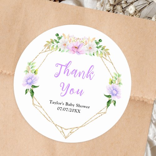 Spring Purple Floral Baby Shower Thank You Classic Round Sticker