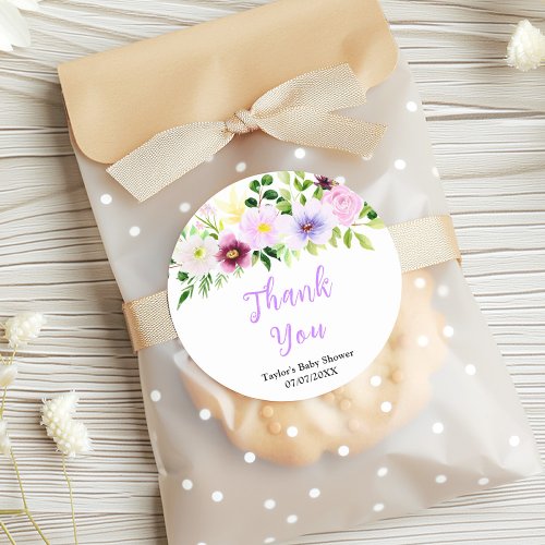 Spring Purple Floral Baby Shower Thank You Classic Round Sticker