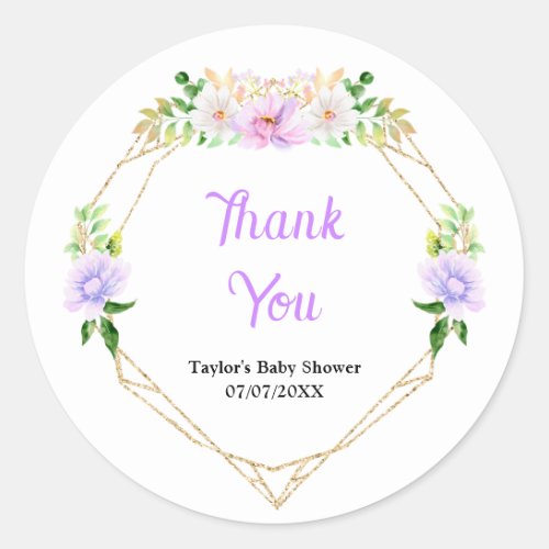 Spring Purple Floral Baby Shower Thank You Classic Round Sticker