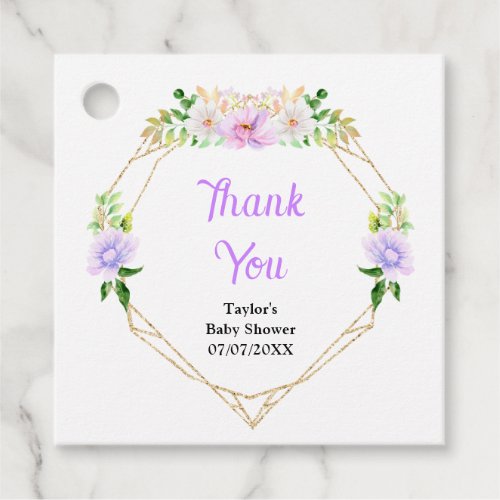 Spring Purple Floral Baby Shower Thank You Favor Tags