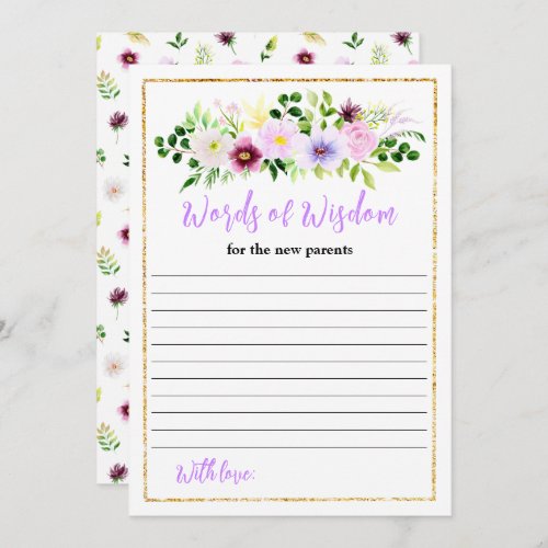Spring Purple Floral Baby Shower Words Of Wisdom Invitation