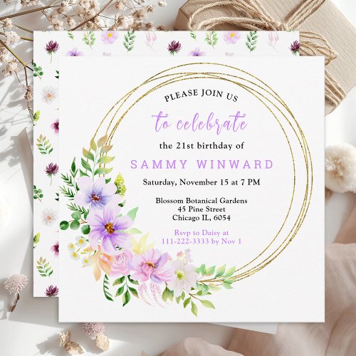 Spring Purple Floral Birthday Invitation