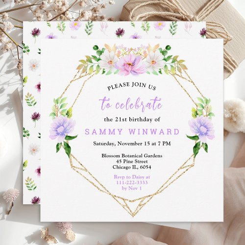 Spring Purple Floral Birthday Invitation