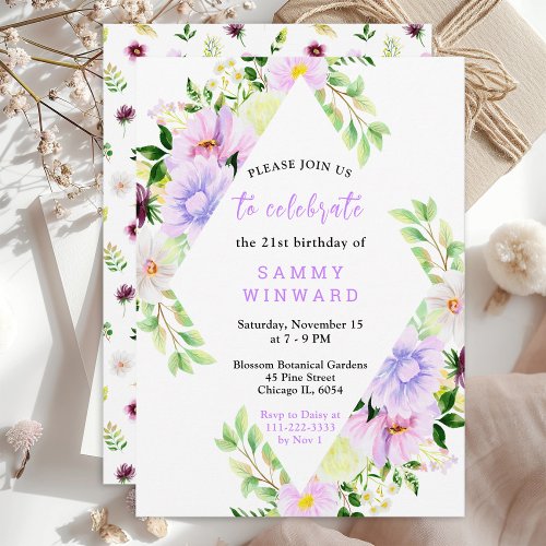 Spring Purple Floral Birthday Invitation