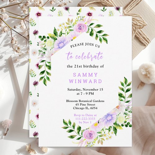 Spring Purple Floral Birthday Invitation