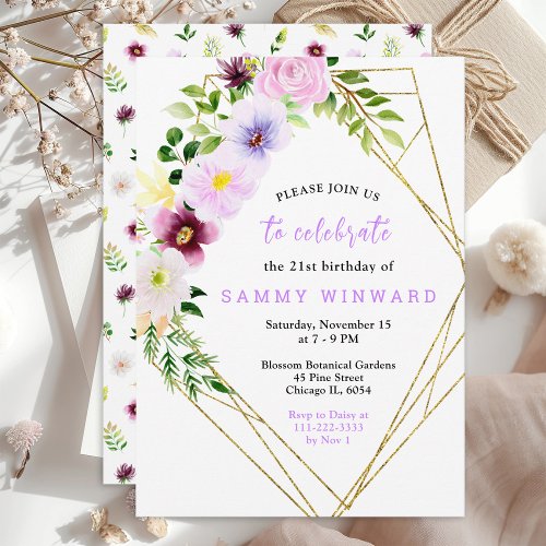 Spring Purple Floral Birthday Invitation