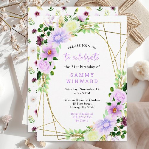 Spring Purple Floral Birthday Invitation