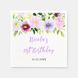 Spring Purple Floral Birthday Napkins
